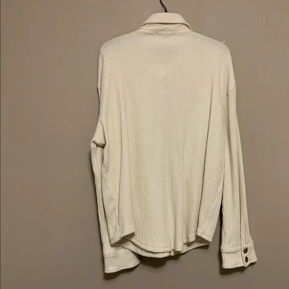 J. Crew Women Waffle-Knit Button-Up Large Cream Gold-Button Shirt-Jacket Quiet - Picture 2 of 14